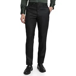 park avenue Men Regular Fit Checks Pattern Polyester Rayon Blend Flat Front Formal Trouser Black-picture-12
