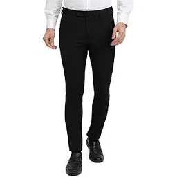 park avenue Men Slim Fit Dobby Pattern Terry Rayon Blend Flat Front Formal Trouser Black-picture-12