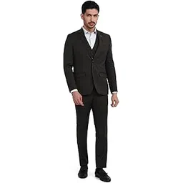 park avenue Men Slim Fit Solid Pattern Poly Wool Lycra Blend Notch Lapel Full Sleeve Formal Suit Brown-picture-20