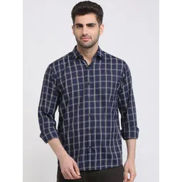 Park Avenue Men Slim Fit Windowpane Checked Spread Collar Casual Shirt-picture-35