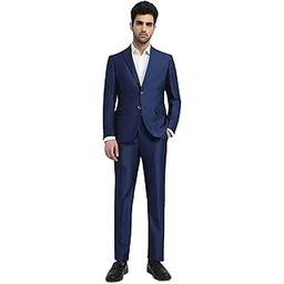 park avenue Men Super Slim Fit Structure Pattern Terry Rayon Blend Notch Lapel Full Sleeve Formal Suit Dark Blue-picture-19