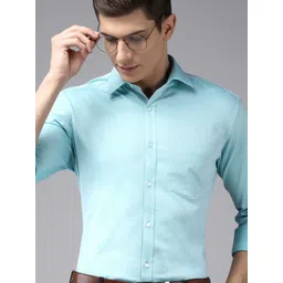 Park Avenue Men Turquoise Blue Solid Slim Fit Formal Shirt-picture-21