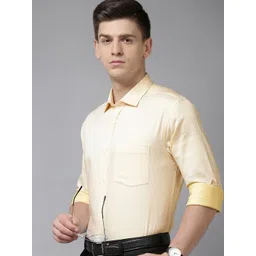 Park Avenue Men Yellow Slim Fit Printed Pure Cotton Formal Shirt-picture-20