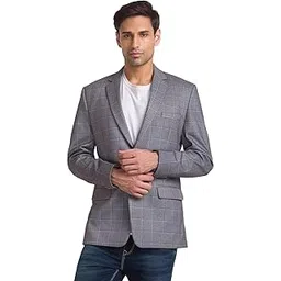 park avenue Men's Active Fit Terelyne Spandex Blend Notch Lapel Checks Pattern Full Sleeve Grey Formal Blazer-picture-55