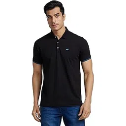 park avenue Men's Cotton Polyester Blend Solid Pattern Slim Fit Rib Collar Polo Neck Half Sleeve Casual T-Shirt-picture-35