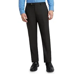park avenue Men's Regular Fit Stripe Pattern Poly Viscose Blend Flat Front Formal Mid Rise Trouser (Size: 32)-PMTX07639-O6 Dark Brown-picture-11