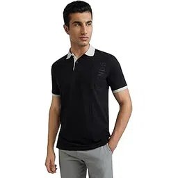 park avenue Men's Slim Fit Solid Pattern Cotton Polyester Blend Rib Collar with Tipping Half Sleeve Polo Casual T-Shirt-picture-41