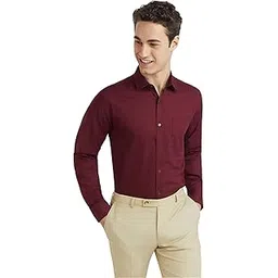 park avenue Men's Slim Fit Structure Pattern Pure Cotton Semi Cutaway Collar Full Sleeve Formal Shirt (Size: 40)-PMSX18327-M8 Dark Maroon-picture-34