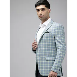 Park Avenue Notched Lapel Single Breasted Checked Slim Fit Formal Blazer-picture-22