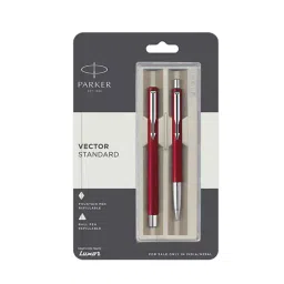 Parker VECTOR Standard Red Chrome Plated CT Ball and Fountain Pen Set (Blue), 8901198424826-RED-picture-26
