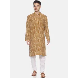 PAROKSH Men Beige Ethnic Motifs Printed Kurta-picture-11