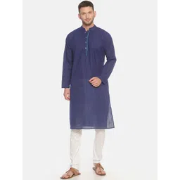 PAROKSH Men Blue & Sea Green Woven Design Straight Kurta-picture-12