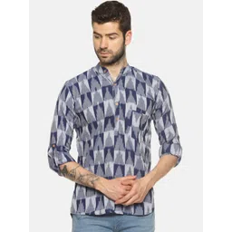 PAROKSH Men Blue Printed Thread Work Indie Prints Khadi Handloom Kurta-picture-16