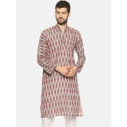 PAROKSH Men Brown & Grey Ikat Woven Design Straight Kurta-picture-15