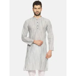 PAROKSH Men Grey & Cream-Coloured Striped Straight Kurta-picture-20