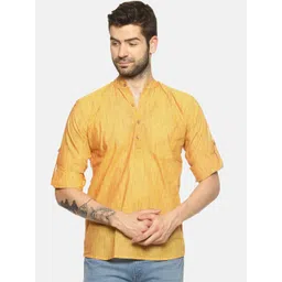 PAROKSH Men Mustard Woven Design Straight Kurta-picture-23