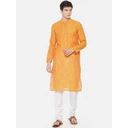 PAROKSH Men Orange & Yellow Striped Straight Kurta-picture-13