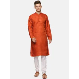PAROKSH Men Orange Solid Dupion Silk Kurta-picture-11