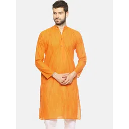 PAROKSH Men Orange Woven Design Straight Kurta image 1