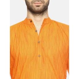 PAROKSH Men Orange Woven Design Straight Kurta image 2