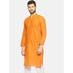 PAROKSH Men Orange Woven Design Straight Kurta image 3