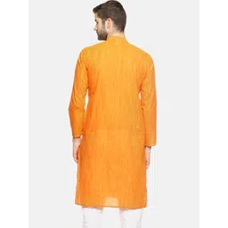 PAROKSH Men Orange Woven Design Straight Kurta image 4