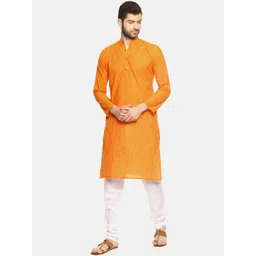 PAROKSH Men Orange Woven Design Straight Kurta image 5
