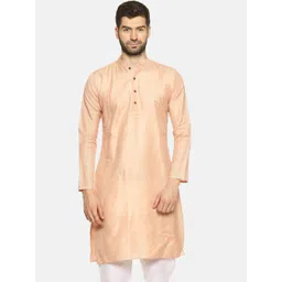 PAROKSH Men Peach-Coloured Thread Work Pastels Dobby Kurta-picture-25
