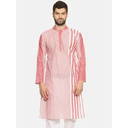 PAROKSH Men Pink & White Striped Handloom Kurta-picture-33