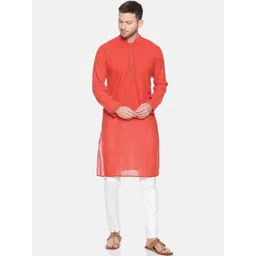 PAROKSH Men Red Dobby Handloom Kurta-picture-35