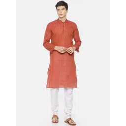 PAROKSH Men Red Handloom Cotton Kurta-picture-24
