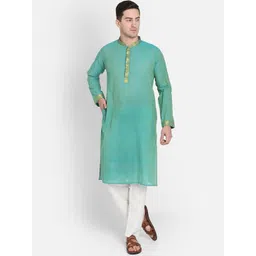 PAROKSH Men Teal Handloom Straight Kurta-picture-38