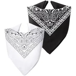 paropkar 2 Pack Bandanas Novelty Print Paisley Bandana Headband Scarf Handkerchiefs Wristband Cowboy Neckerchief Head Wrap Face Mask Gift Sets, (Black White)-picture-30