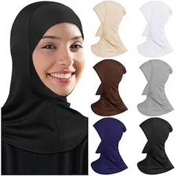 paropkar 4 Pieces Modal Hijab Cap Adjustable Stretchy Turban Full Neck Cover Shawl Cap Full Neck Coverage for Lady-picture-45