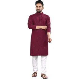 Parrth Enterprisess Men Embellished Thread Work Handloom Kurta-picture-17