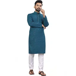 Parrth Enterprisess Men Embellished Thread Work Handloom Kurta-picture-32