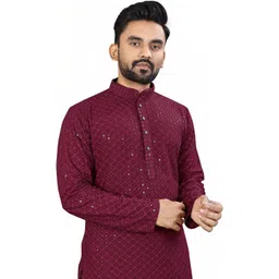 Parrth Enterprisess Men Embroidered Thread Work Handloom Kurta image 4