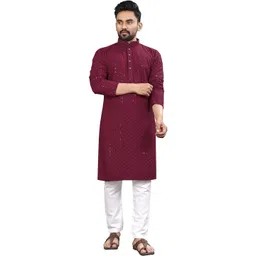 Parrth Enterprisess Men Embroidered Thread Work Handloom Kurta image 1