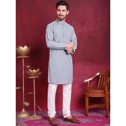 Parrth Enterprisess Men Ethnic Motifs Embroidered Regular Chikankari Kurta with Churidar-picture-33