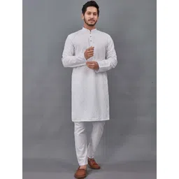 Parrth Enterprisess Men Ethnic Motifs Embroidered Regular Chikankari Kurta with Pyjamas-picture-31