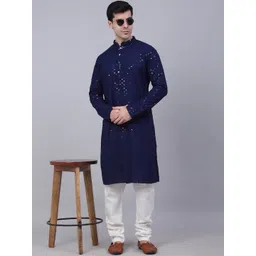 Parrth Enterprisess Men Ethnic Motifs Embroidered Regular Sequinned Kurta with Churidar-picture-31