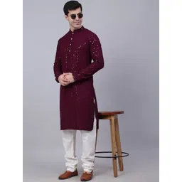 Parrth Enterprisess Men Ethnic Motifs Embroidered Regular Sequinned Kurta with Pyjamas-picture-22