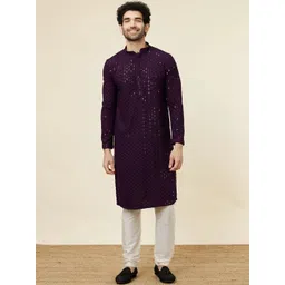 Parrth Enterprisess Men Ethnic Motifs Embroidered Regular Sequinned Kurta with Pyjamas-picture-21