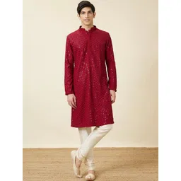 Parrth Enterprisess Men Ethnic Motifs Embroidered Regular Sequinned Kurta with Pyjamas image 5