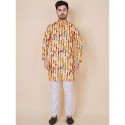 Parrth Enterprisess Men Floral Embroidered Flared Sleeves Thread Work Handloom Kurta-picture-30