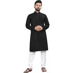 Parrth Enterprisess Men Geometric Embellished Thread Work Handloom Kurta-picture-19