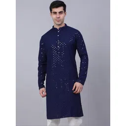 Parrth Enterprisess Men Geometric Embroidered Cold-Shoulder Sleeves Thread Work Handloom Kurta-picture-23