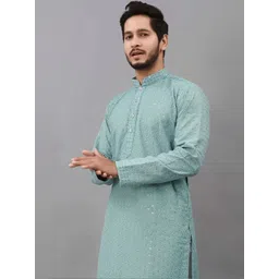 Parrth Enterprisess Men Geometric Embroidered Thread Work Handloom Anarkali Kurta-picture-30