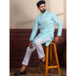 Parrth Enterprisess Men Geometric Printed Thread Work Handloom Kurta image 5