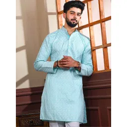 Parrth Enterprisess Men Geometric Printed Thread Work Handloom Kurta image 1